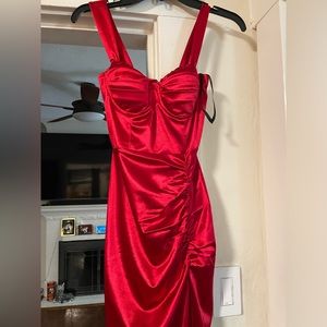 Xsmall red satin dress with slit